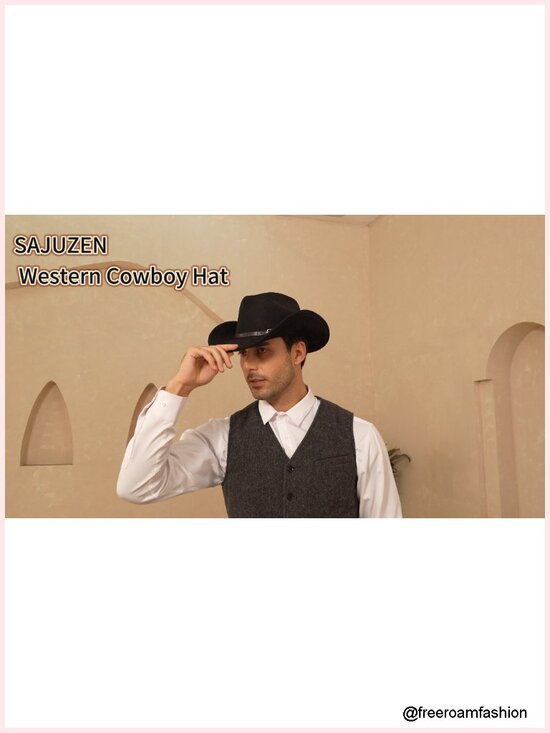 Wide Brim Felt Suede Cowboy Hat with Adjustable Sizing